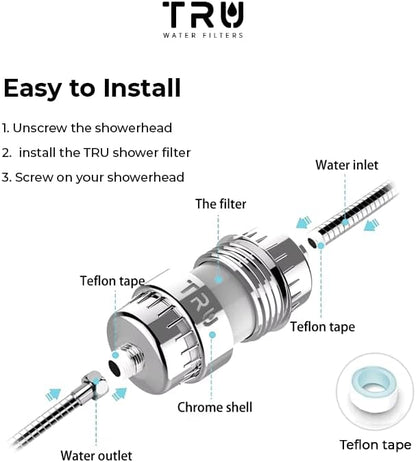 TRU High Output Shower Filter - Reduces Chlorine and other Harmful Sediments. Relieves dry and itchy skin, while Improving the health of your Hair, Skin, and Nails (Black)