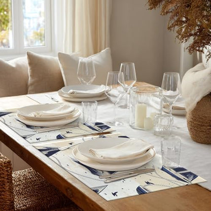 Shrahala Maritime Ocean Set of 8 12 X 18 Inch Linen Placemats, Boat Nautical Elements Burlap Table Mat Washable Double Layered Heat Insulation for Indoor/Outdoor