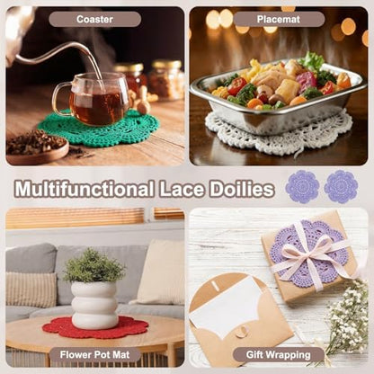 uxcell 4 Pcs Crochet Handmade Placemat Doilies for Table 7.9" Light Purple