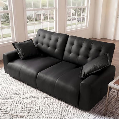 Oversized Sectional Leather Couch for Lving Room Extra Large Deep Seat Sofa | Chaise Detachable Adjustable 2-Level Depth Back FSC Certified Pu Cloud Leather (Black, 2 Seat)