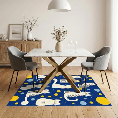 5'x7' Blue Yellow Cat Symphony with Golden Washable Area Rug