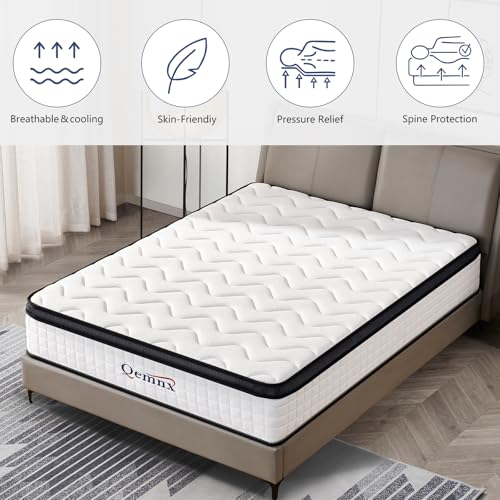 12 Inch King Hybrid Mattress, Memory Foam and Spring Construction, with Edge Support, Motion Isolation & Pressure Relief, Breathable & Eco-Friendly, Easy Setup