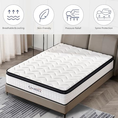 12 Inch King Hybrid Mattress, Memory Foam and Spring Construction, with Edge Support, Motion Isolation & Pressure Relief, Breathable & Eco-Friendly, Easy Setup