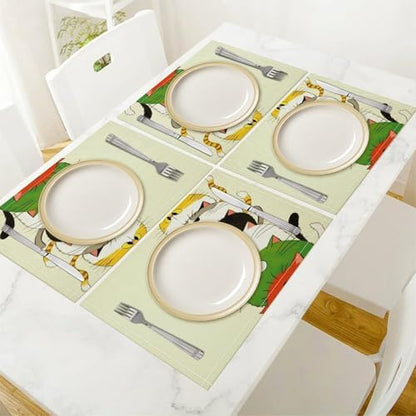 Stacked Colorful Cats Linen Placemats Set of 1PCS, Heat Resistant Non-Slip Washable Table Placemats for Dining Everyday Use Hotel Banquet Home Decor