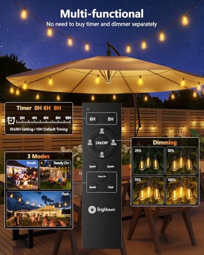 100FT Solar String Lights Outdoor Waterproof with Remote, 31+2 LED Shatterproof Bulbs, Dimmable & Timable, 3 Light Modes - Commercial Grade Patio Lights for Garden Backyard Party Decor
