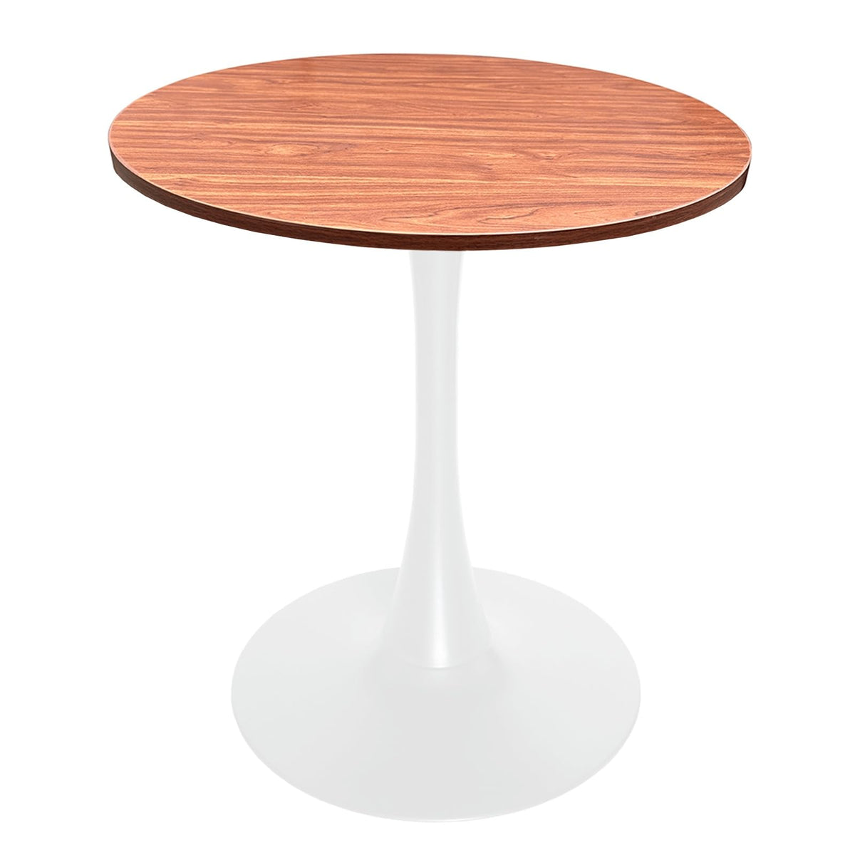 27" Wide Round Dining Table, Modern MDF Wood Top & White Metal Pedestal Base Gloss Finish Accent Table Mid-Century Café Table, Kitchen Dining Room Furniture, Cognac Brown