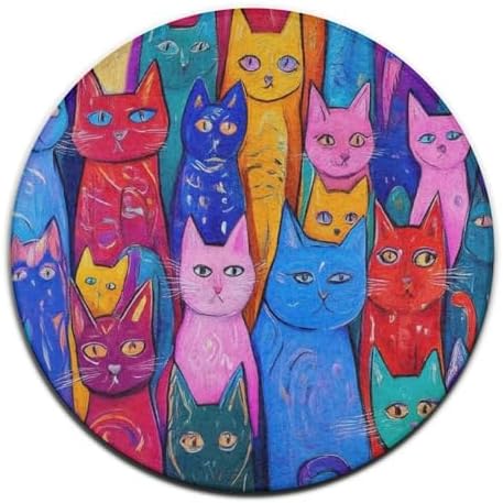 Large Round Area Rug Home Decor Modern Bathroom Rug Kitchen Office Circle Rug for Living Room Sofa Circle Cute Mat Colorful Cats Art, 60inch