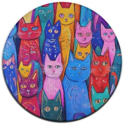 Large Round Area Rug Home Decor Modern Bathroom Rug Kitchen Office Circle Rug for Living Room Sofa Circle Cute Mat Colorful Cats Art, 60inch