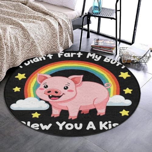 Fashion Round Area Rug Large Non Slip Carpet Unisex Home Decor Mat Pink Pigs Animal I Didnt My Blew You A Kiss