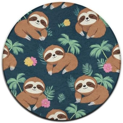 Fashion Round Area Rug Large Non Slip Carpet, Cute Sloths Unisex Home Decor Mat