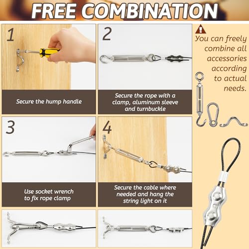 400 Ft String Light Hanging Kit Outdoor, Nylon Coated Stainless Steel 304 Wire Rope, String Light Kit Included Enough Accessories, Guide Wire for Outdoor String Lights, Patio Lights, Camping Lights
