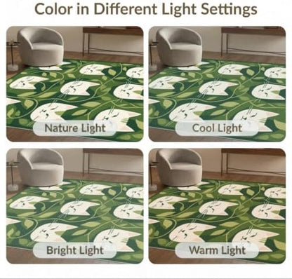 6'x9' Green Cat Forest Faces Interlinked by Ultra-Soft Area Rug