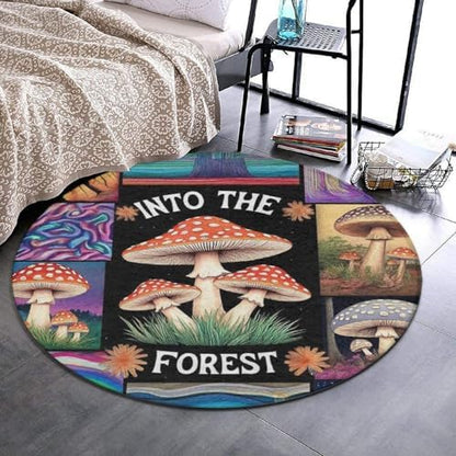Large Home Decor Mat, Soft Round Yoga Carpet, Non Slip Machine Washable Kitchen Office Circle Rug Trippy Mushroom