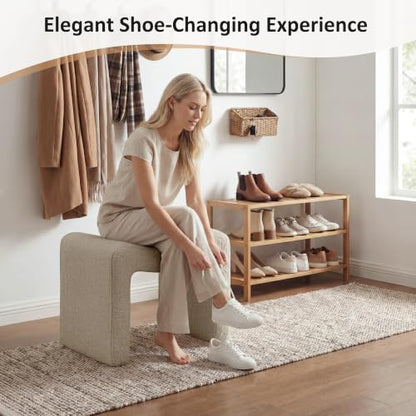 Small Footstool Ottoman, Multi-Functional Modern Foot Stool, Sofa Footrest Extra Seating for Living Room, Entryway, Hallways and Bedrooms, Small, Camel