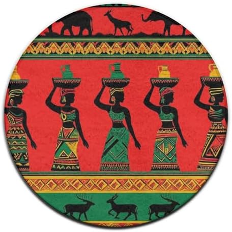 Highly Premium Quality Floor Mat, Office Chair Decor Mat, Room Sofa Yoga Soft Round Carpet Ethnic Tribal African Black Women Deer Elephants Art, 60inch