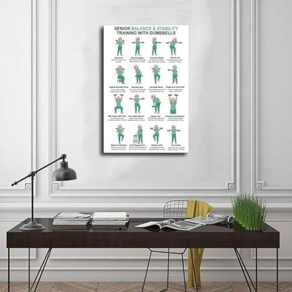 Dumbbell Exercises for Seniors Standing Dumbbell Exercises Senior Workout Chart Home Workout Plan Canvas Poster Bedroom Decor Room Decor Frame 16x24inch