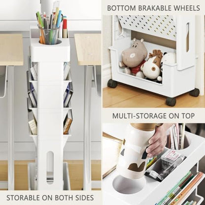 5-Tier Rolling Bookshelf Magazine Rack with Wheels Gray