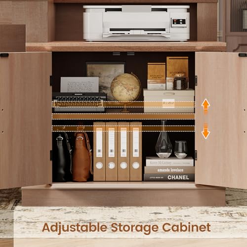 Farmhouse 70.9" Executive Desk, Home Office Desk with File Drawers and Storage Cabinet, Computer Desk with Power Outlet for Home Office, Work Study Writing, Oak