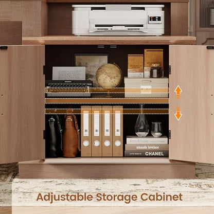 Farmhouse 70.9" Executive Desk, Home Office Desk with File Drawers and Storage Cabinet, Computer Desk with Power Outlet for Home Office, Work Study Writing, Oak