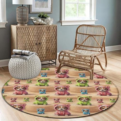 Women's Large Home Decor Mat, Soft Round Yoga Carpet, Non Slip Machine Washable Home Office Circle Rug Cute Chihuahua Puppy Dog, 24inch