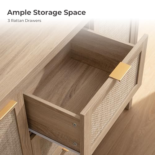 52 Inch Sideboard Buffet Cabinet with Storage, Rattan Credenza