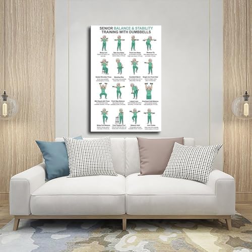 Dumbbell Exercises for Seniors Standing Dumbbell Exercises Senior Workout Chart Home Workout Plan Canvas Poster Wall Art for Living Room Bedroom Decor Frame 12x18inch