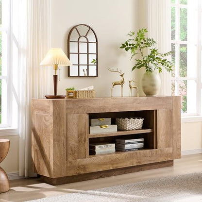 70" TV Stand for 80" TV, Thick Block Media Console, Light Knotty Oak