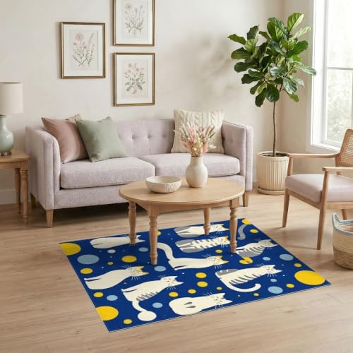 4'x6' Blue Yellow Cat Symphony with Golden Washable Area Rug