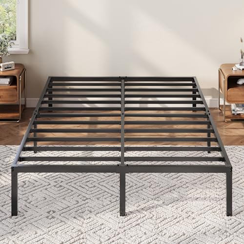 Full Size Bed Frame, 12 Inch Metal Beds with Storage Space, Black