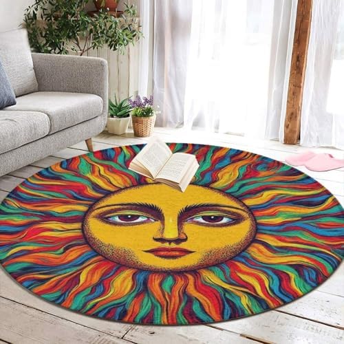 Highly Premium Quality Floor Mat, Office Chair Decor Mat, Room Sofa Yoga Soft Round Carpet Trippy Sun Art, 24inch