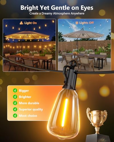 100FT Solar String Lights Outdoor Waterproof with Remote, 31+2 LED Shatterproof Bulbs, Dimmable & Timable, 3 Light Modes - Commercial Grade Patio Lights for Garden Backyard Party Decor