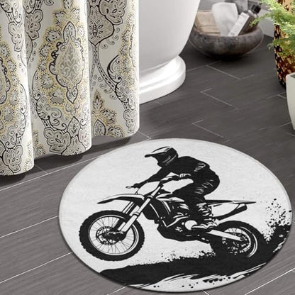 Soft Round Yoga Carpet, Office Chair Decor Round Mat for Carpet and Hardwood Floors Motocross Racer Extreme Sports Printed Dirt Bike