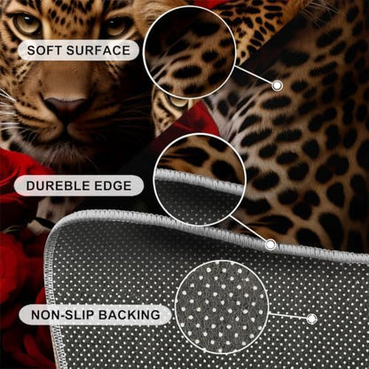 Leopard Round Rug - 3ft Washable Cheetah Print Round Area Rug for Bathroom, Animal Floral Circle Rugs Soft Non-Slip Carpet for Kitchen Bedroom Kids Room Decor Mat