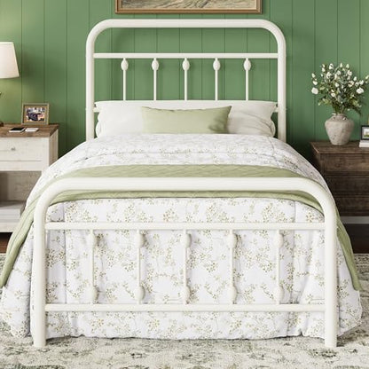 14 Inches Twin Size Metal Platform Bed Frame, Off White