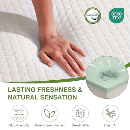 King Size Memory Foam Mattress, 12 Inch Bed Mattress in a Box with Cooling Green Tea Gel, Relieve Pressure with Medium Firm Support, CertiPUR-US Certified, 80''L x 76''W, White