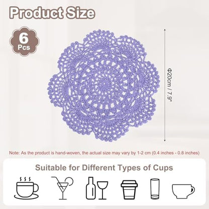 uxcell 6 Pcs Crochet Handmade Placemat Doilies for Table 7.9" Light Purple