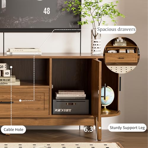63" Fluted TV Stand for Tvs up to 70" Entertainment Center with Drawers