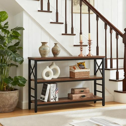 Sofa Table,Industrial Console Table with Storage,Entryway Table with Engineered Wood and Metal,Rustic 3 Tier Shelf for Living Room,Hallway,Brown,47 Inch