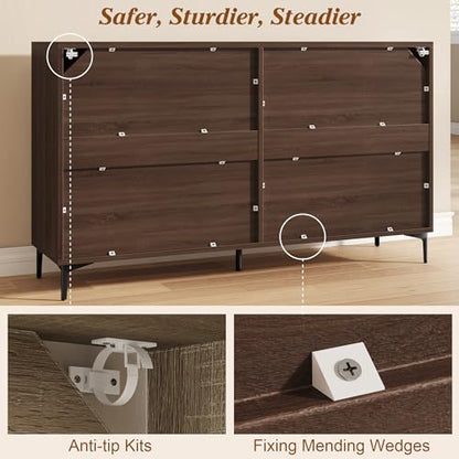 48" Rattan Buffet Cabinet with Storage, Walnut Coffee Bar Cabinet