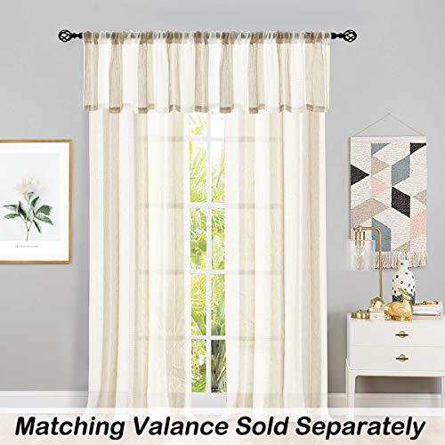 Beige and White Stripe Sheer Curtains Boucle Linen Farmhouse Rustic Window Curtain Panel Yarn Dyed Woven 84 Inches Long for Living Room Bedroom with Rod Pocket, 40" W x 84" L (Pack of 2)