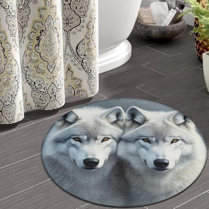 Men's Large Home Decor Mat, Soft Round Yoga Carpet, Non Slip Machine Washable Home Office Circle Rug Wolves