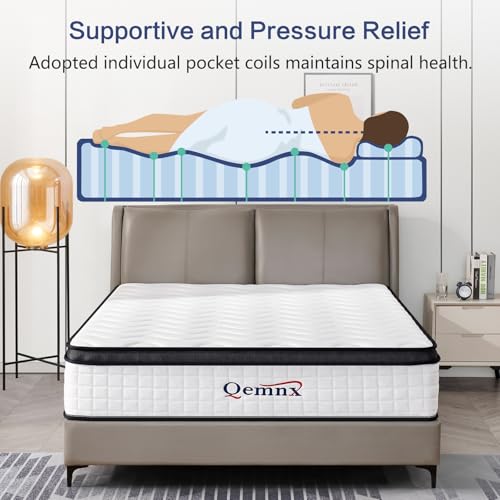 12 Inch King Hybrid Mattress, Memory Foam and Spring Construction, with Edge Support, Motion Isolation & Pressure Relief, Breathable & Eco-Friendly, Easy Setup