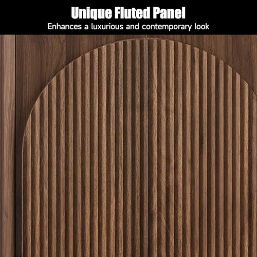 65" Sideboard Buffet Cabinet with Storage, Mid Century Modern Fluted Accent Credenza with Adjustable Shelves, Wood Media TV Console Coffee Bar Table for Dining Room, Living Room, Walnut