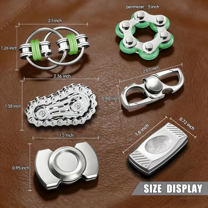 6Pcs Silver Metal EDC Fidget Toys Bundle, Cool Sensory Desk Gadget Gifts for Adult Stress & Anxiety Relief
