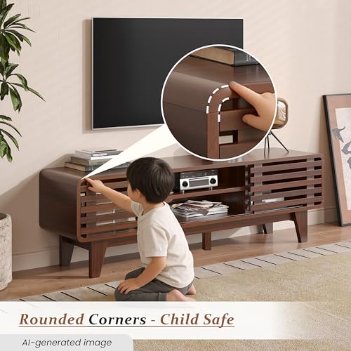 TV Stand, 55" Mid Century Modern Entertainment Center, Walnut