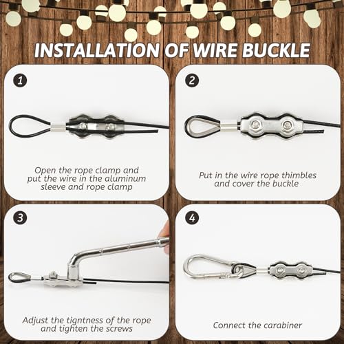 400 Ft String Light Hanging Kit Outdoor, Nylon Coated Stainless Steel 304 Wire Rope, String Light Kit Included Enough Accessories, Guide Wire for Outdoor String Lights, Patio Lights, Camping Lights