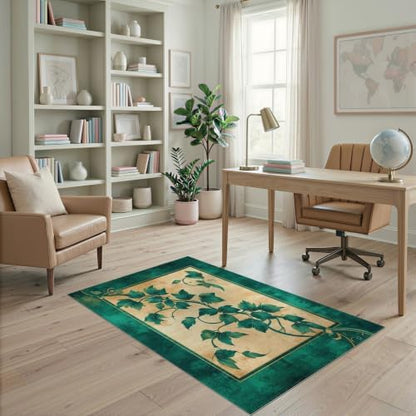 4'x6' Green Cat Cat-Inspired Vine Symmetry Washable Area Rug