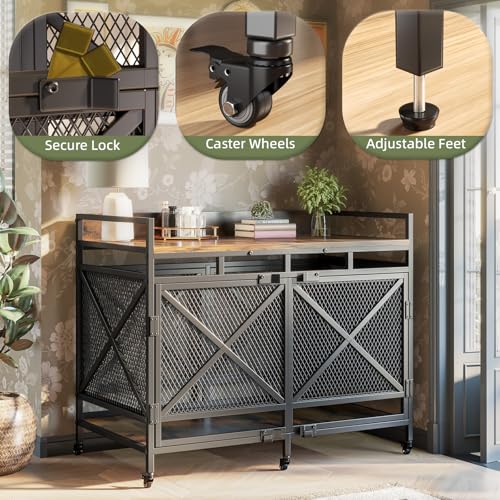48" Dog Crate Furniture with Wheels, Brown