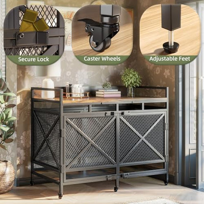 48" Dog Crate Furniture with Wheels, Brown