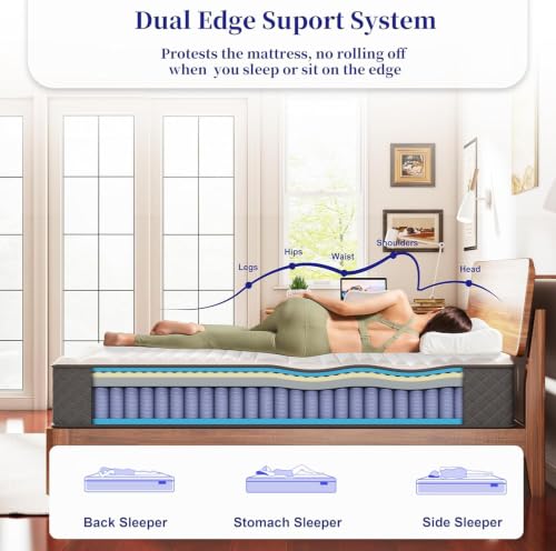 Full Mattress,10 Inch Full Size Medium Firm Hybrid Mattress in a Box, 7-Zone Memory Foam & Pocket Spring Mattress for Pressure Relief and Full Body Support